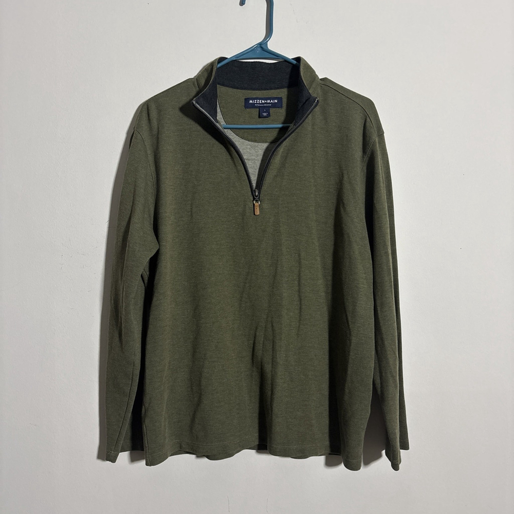 MIZZEN + MAIN Stanton 1/4 Zip Sweater Men’s L Trim Green Performance Pullover